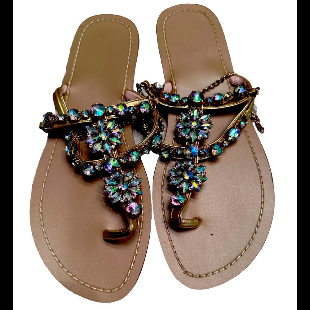 Rhinestone Flower Chain Sandles Size 9